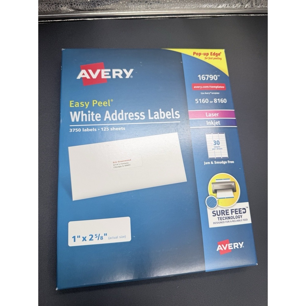 Avery 5160 Easy Peel Address Labels White 1 x 2-5/8 in 3750 Laser Labels